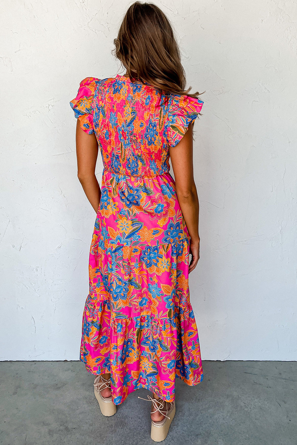 Women's Hot Pink Floral Maxi - Large