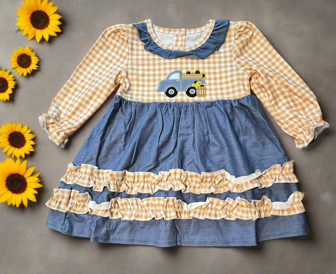 Embroidered Sunflower Truck Dress - Sz. 3