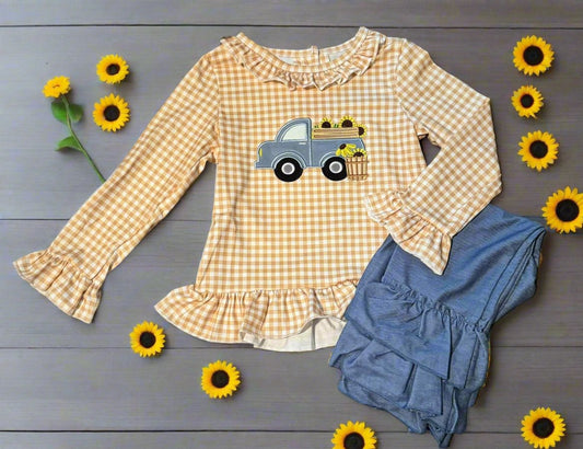 Embroidered Sunflower Truck Girls Set - Sz. 5